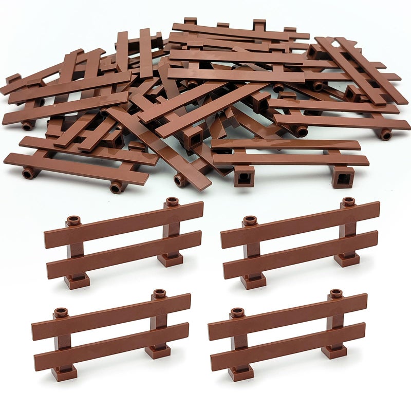SPRITE WORLD 24pcs 1x8 Fences Building Block Toy Garden Farm Pieces Accessories Brown Fence Compatible with Major Brand - Image 1